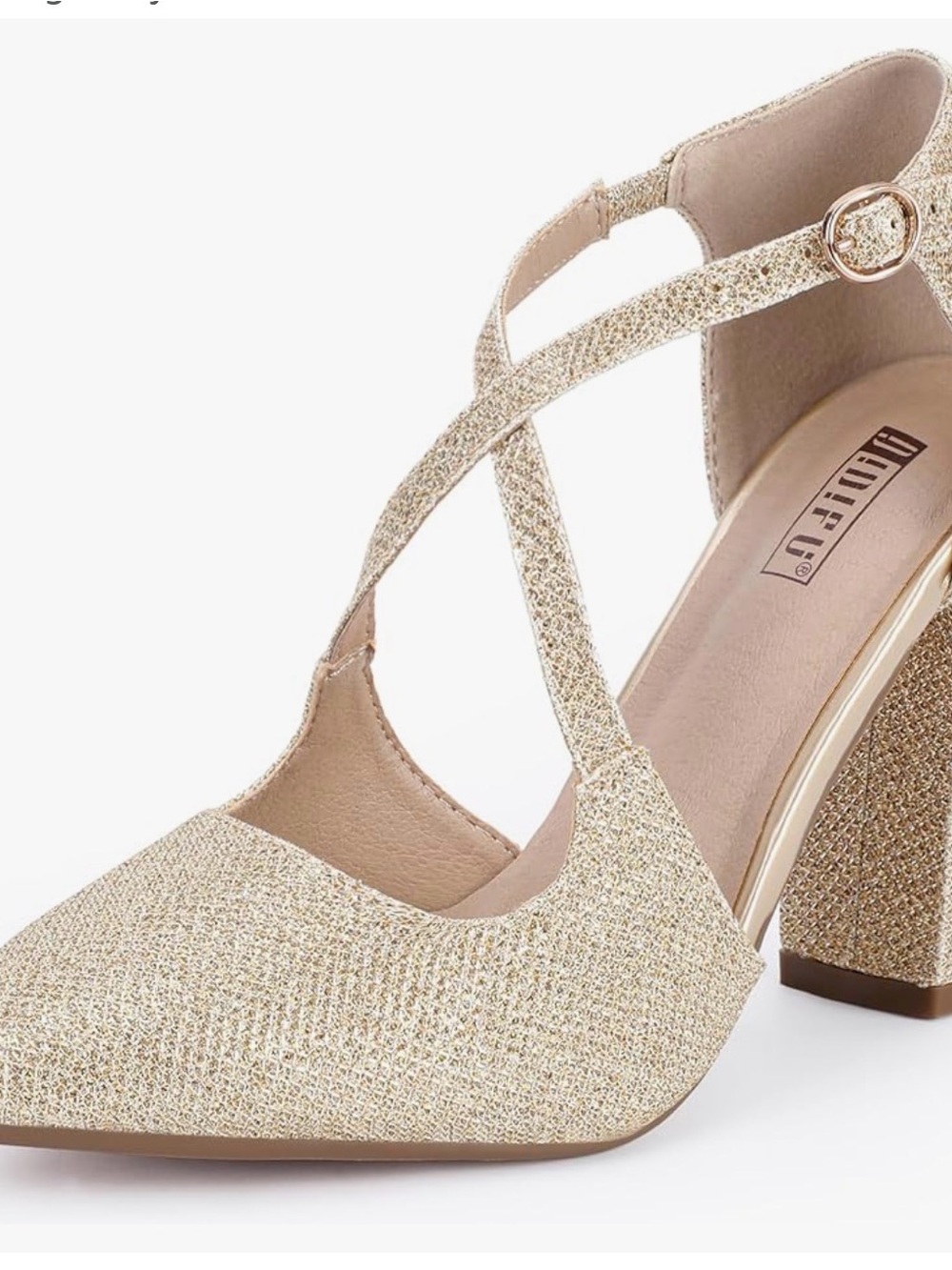 IDIFU Women's IN4 Gold Glitter Crisscross Block Heel Pumps